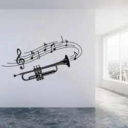 Trumpet Musical Wall Stickers Nursery Kids Room Instrument Music Notes Vinyl Wall Decal Living Room Kitchen Decoration W100