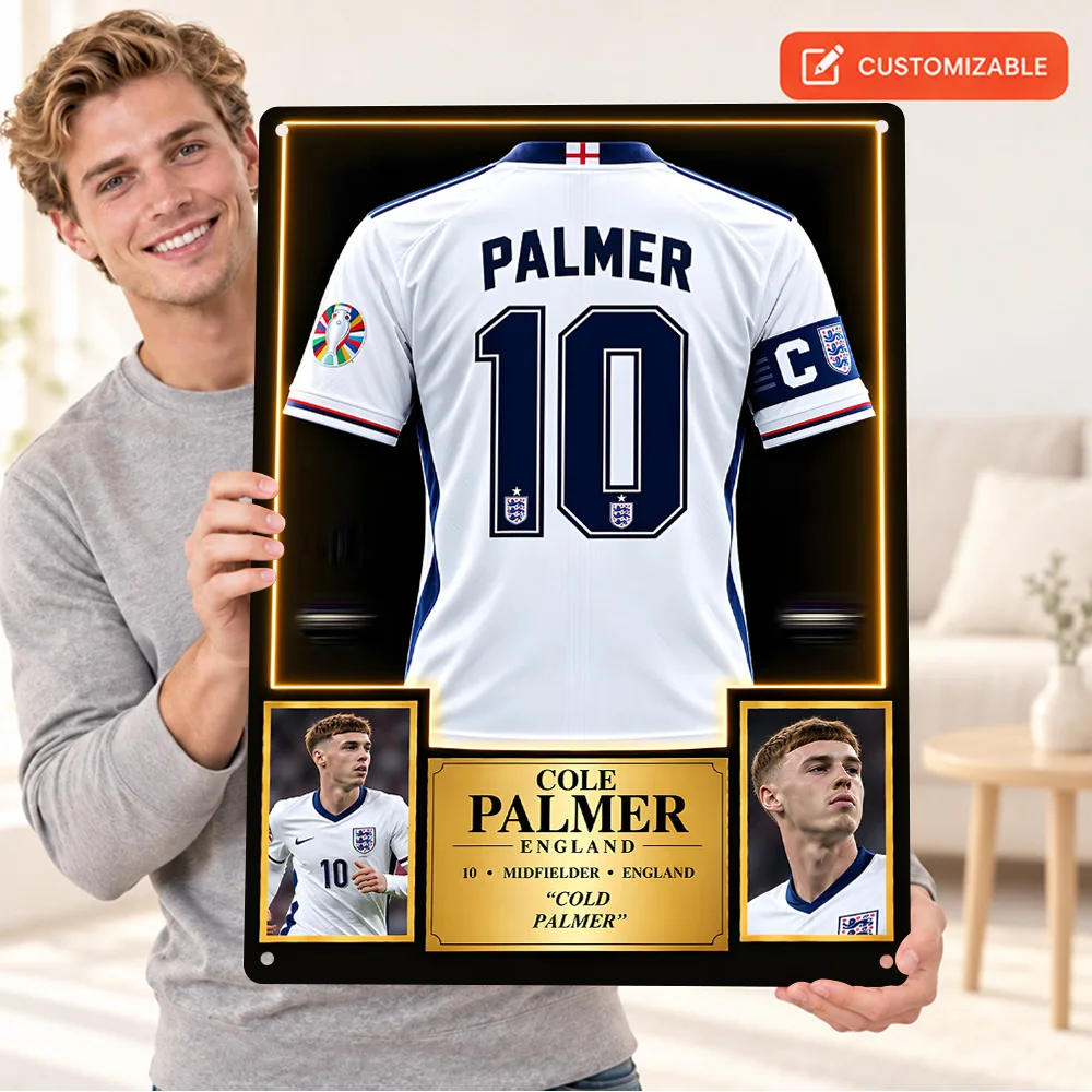 Cole Palmer England Jersey Football Printed Poster Customized Metal Sign Photo Collage Wall Art For Man Cave Sports Lover Gift