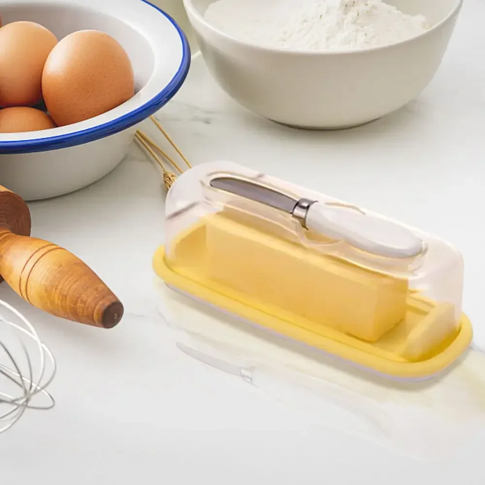 

Butter Dish with Lid and Knife, Square Cheese Storage Box, Butter Keeper, Container Holds for Countertop, Butter Tray