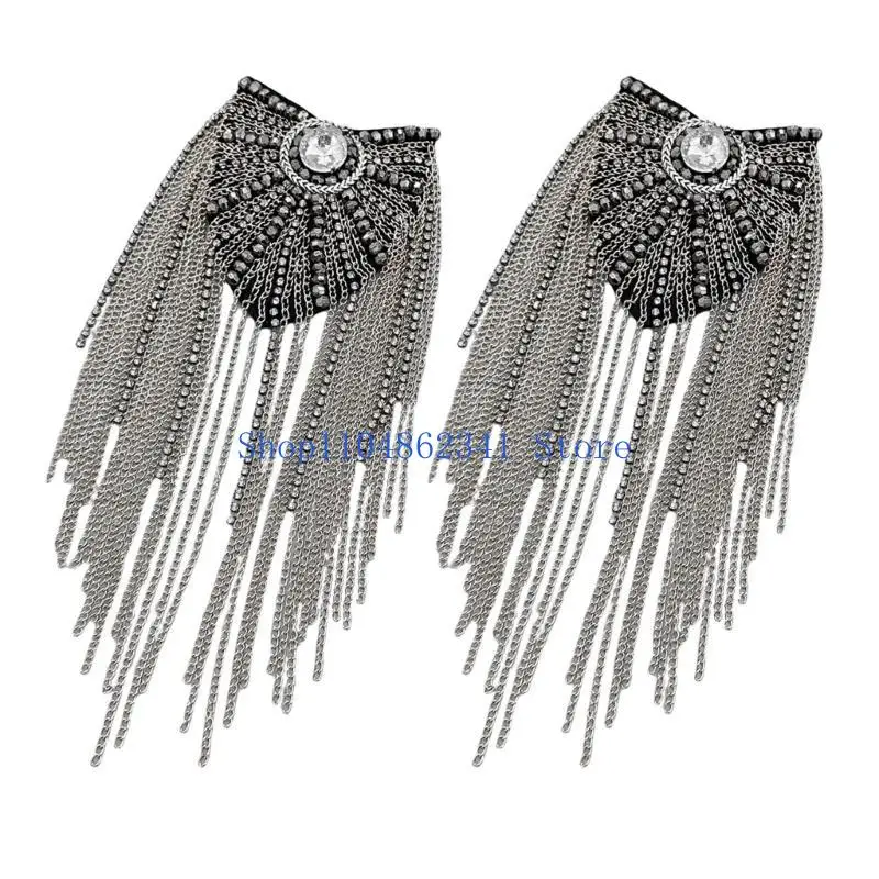 

5asd Punk Fringed Epaulettes Uniform Accessories Cool Tassels Epaulettes Hip Hop Fringed Badge for Suits Evening Dress