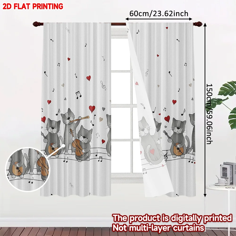 2D flat printing 2pcs Scene Curtains Kitty print Digital Printed Polyester Drapes Family Party Decoration for Holiday Parties