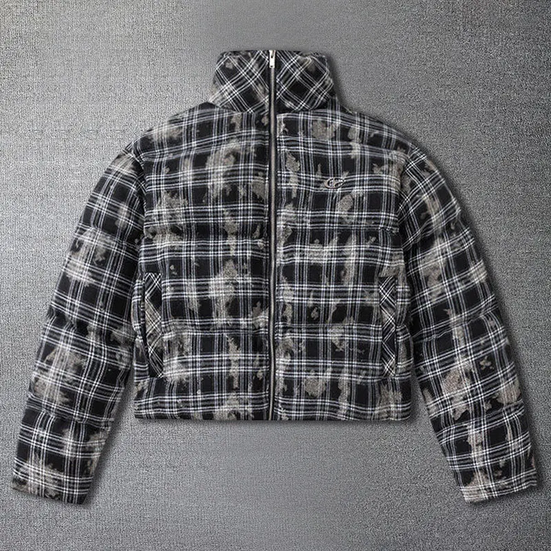 

2023 High Street Simple Check Printing Jacket Men Winter Zipper Jacket Coat Tooling Casual Men's Clothes High Neck Jacket Coat