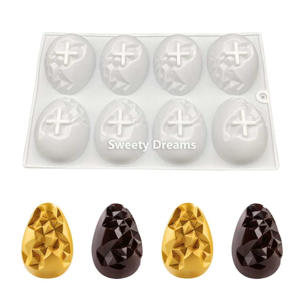 8 Cavity Easter Eggs Silicone Cake Mold for Candy Sweets Mousse Pastry Chocolate Mold  Ice Tray Jelly Baking Tools