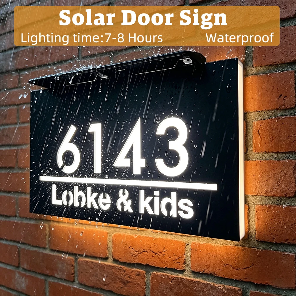 Customized Solar Door Plate Acrylic Personalized Laser Cut House Numbers Address Or Logo Sign LED Lighting Dropshipping