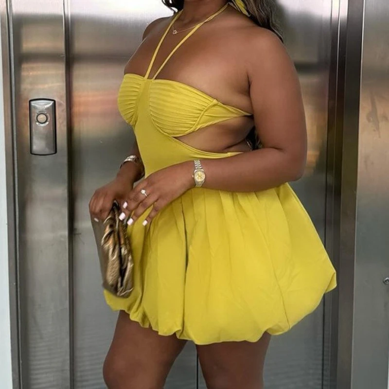 

2025 Womens Strapless Sleeveless Bodycon Bubble Pleated Mini Dress Sweet Sexy Birthday Evening Night Party Vestidos Dresses