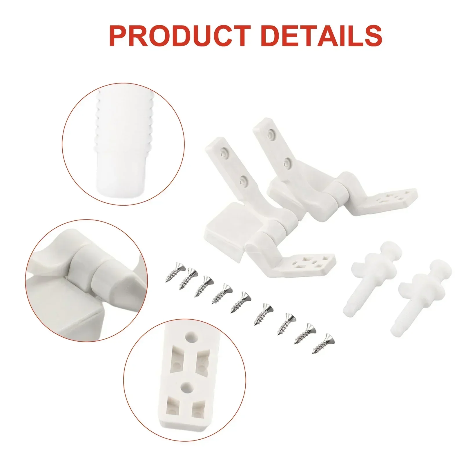 1 Pair White Plastic Toilet For Seat Lid Hinge Replacement With Bolts Screw Nuts For Flush Toilet Cover