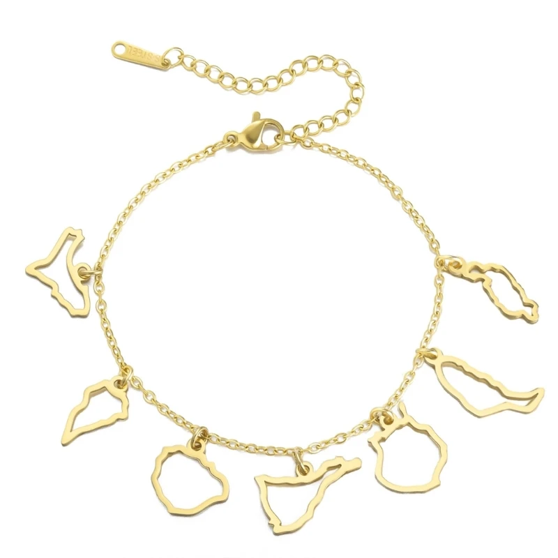 Geographic Outline Charm Bracelet, Stainless Steel Spain Map Jewelry with Adjustable Length for Everyday Styling E0BF
