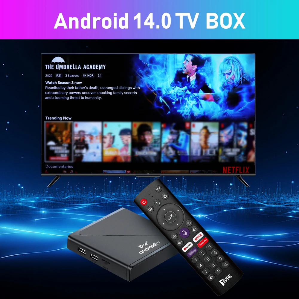 TV98 Androidtv TV Box Android 14 Set Top Box Allwinner H313 8K Vedio فك تشفير 4K HDR 10+ 2.4G 5G Dual WiFi BT 5.0 مشغل الوسائط