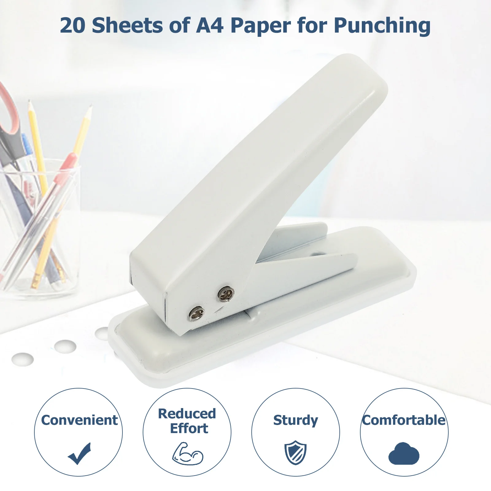 

Single Hole Punch Paper Puncher Ergonomic Handle Non-Slip Base For Craft Art Project Diy Handheld Metal Chipboard Circle