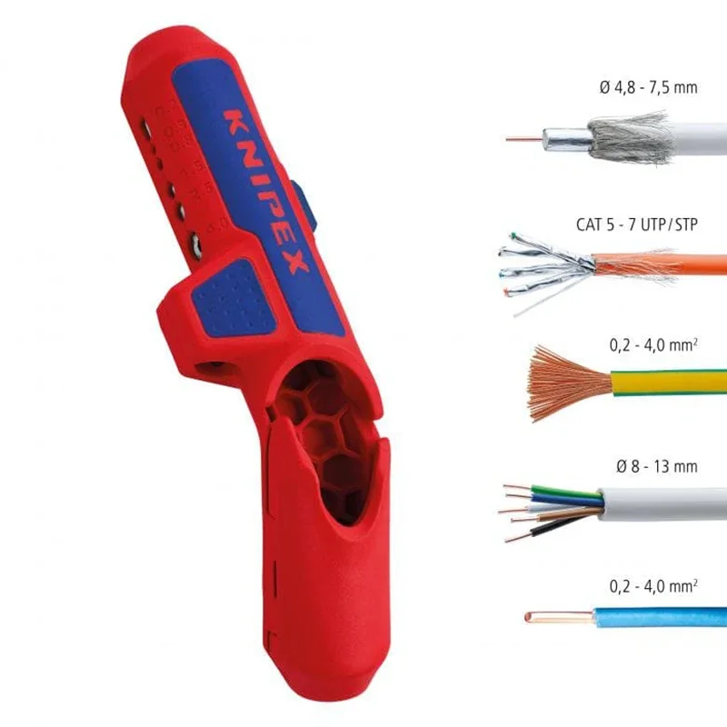 KNIPEX Universal Stripping Tool Ergostrip Metric Sizes Right Handed Version 3 IN 1 Wire Stripping Tool Curved Handle 169501SB