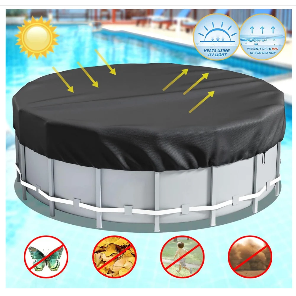 6-15FT Above Ground Pool Cover Outdoor Round Swimming Pool Cover Circular Metal Prism Frame Swimming Pool Specific Pool Cover