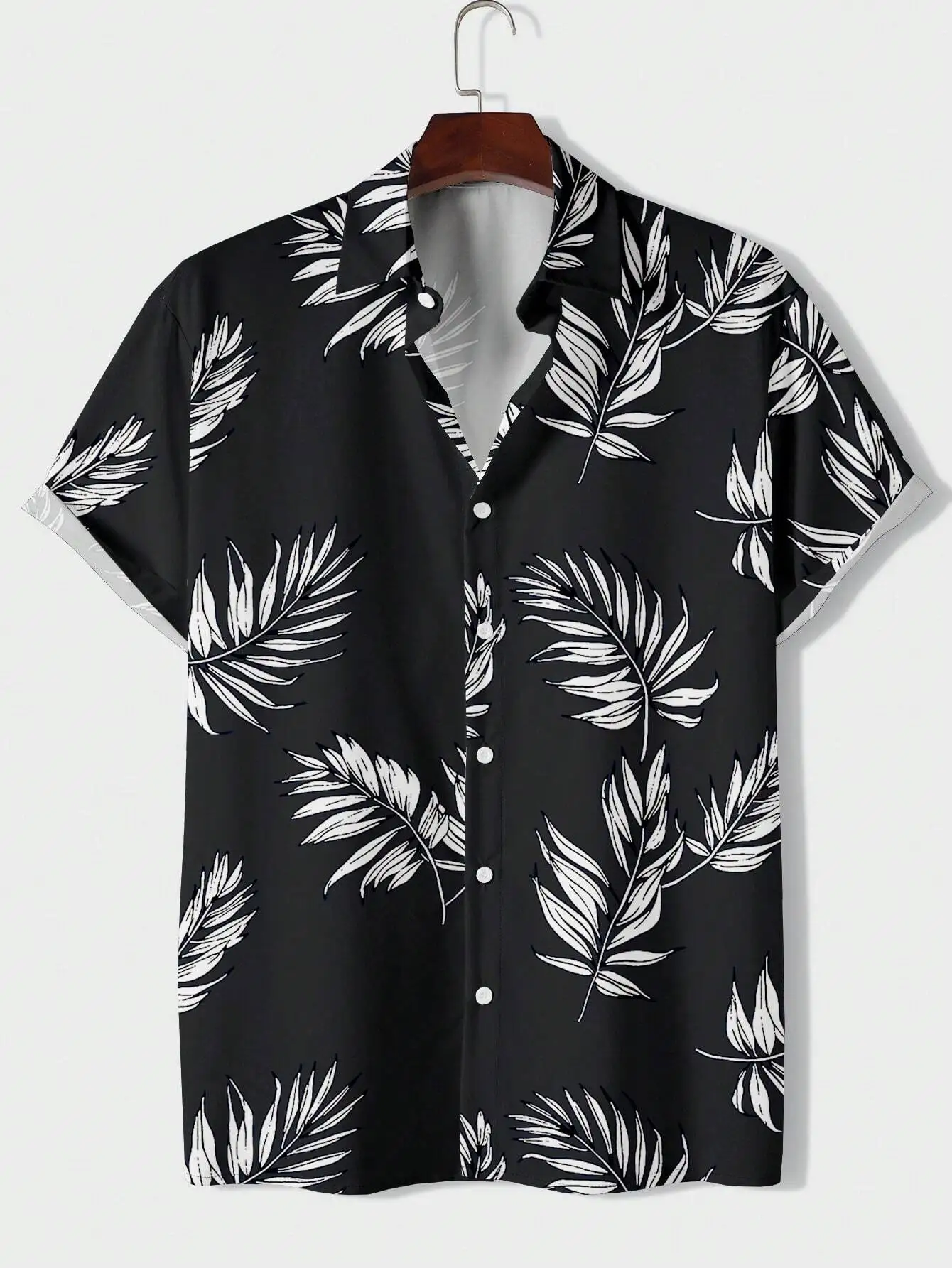 Hawaiian Fashionable Lapel Shirts For Men And Women Tropical Plant Print Short Sleeve Button-Down Shirts Seaside Tops