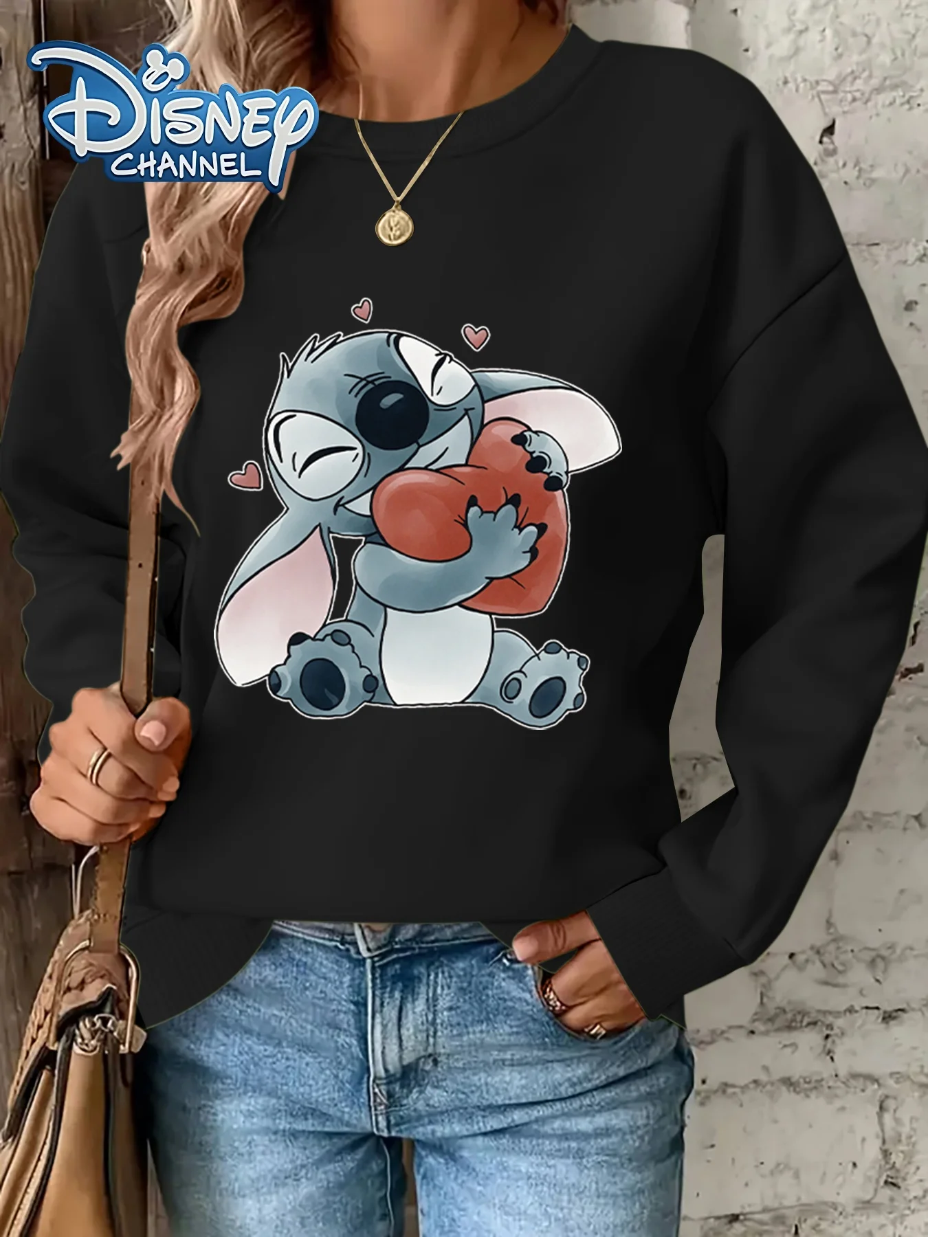 Disney Stitch Love Heart Sweatshirt Hoodie Fleece Dames Heren Katoen Herfst Winter Trui O-hals Hoody Oversized jas met lange mouwen