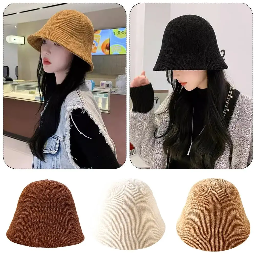 

Retro Design Chenille Knitted Fisherman Hat Solid Color Knitted Texture Panama Cap Elegant Look Korean Style