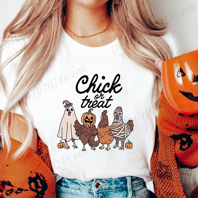 

Женская футболка, топы, повседневная футболка с принтом цыпленка или жизнь на Хэллоуин, женская футболка, забавные футболки с курицей на Хэллоуин, топы