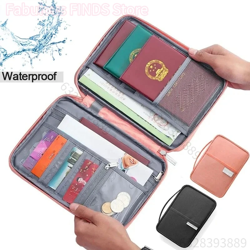 Porte-passeport de voyage étanche multifonction pour femmes, housse rose, sacs, organisateur de documents familiaux, sac d'accessoires de voyage