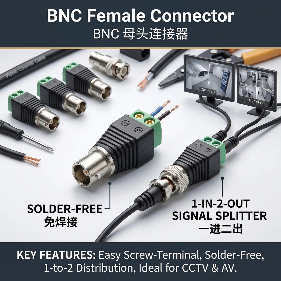 5/20/100PCS Female Coax BNC Plug Video BNC Plug DC Adapter For CCTV Surveillance Camera