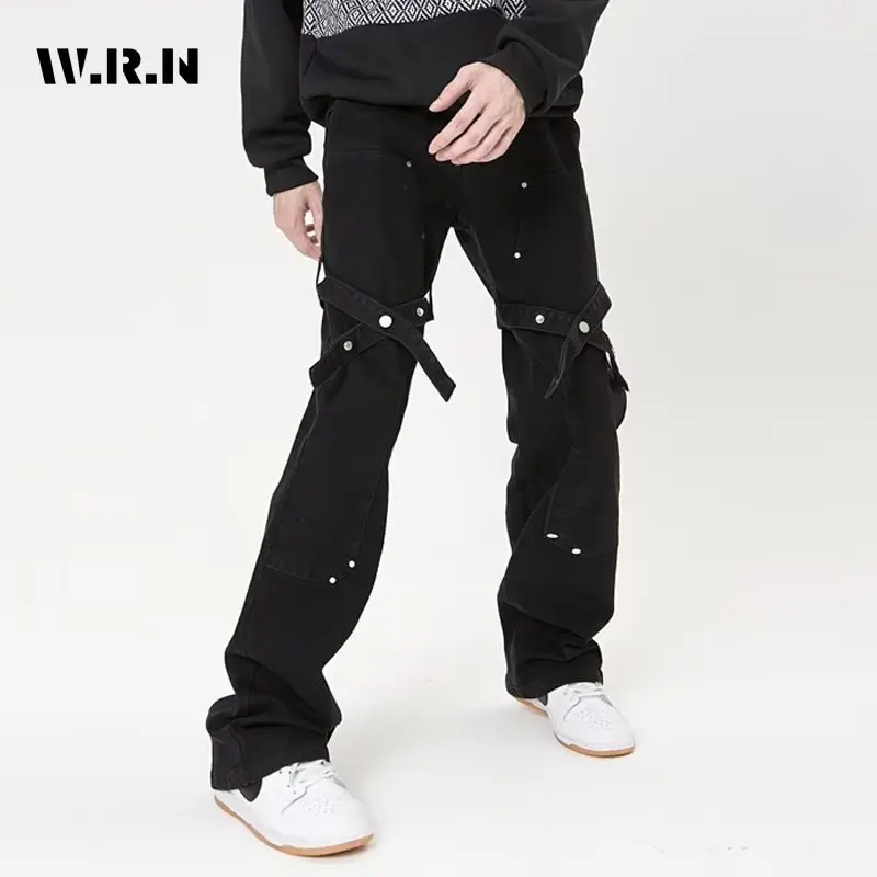 

Harajuku Y2K Slim Fit High Waist Jeans 2024 Summer Sheath Black Pants Women's Vintage Streetwear Belted Designed Denim Trouser