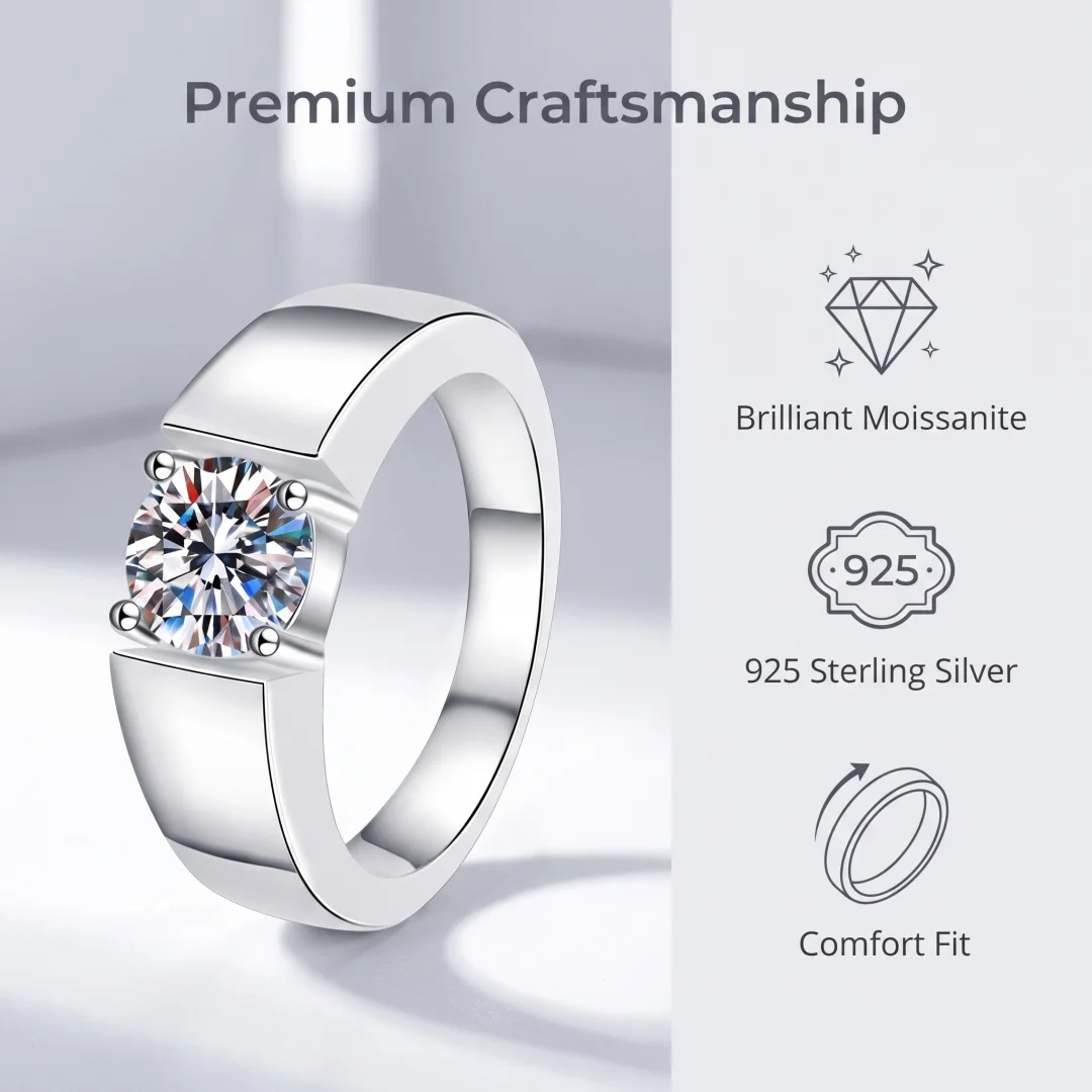 0.5ct-2ct D VVS1 Moissanite Man Ring 100% 925 Sterling Silver Fine Jewelry Wedding Engagement Rings for Women Man Fashion Gifts