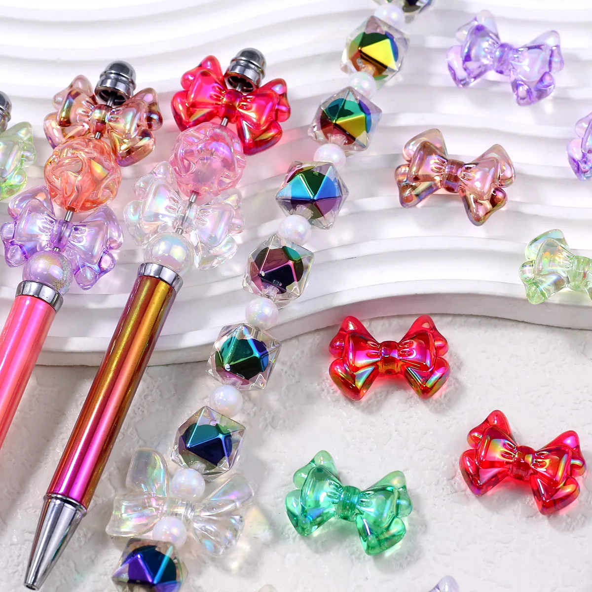 29×22.5mm Multicolor Acrylic Crystal Bow Bead Translucent Spacer Loose Beads For Jewelry Making Bracelet DIY Pen bead Accessorie
