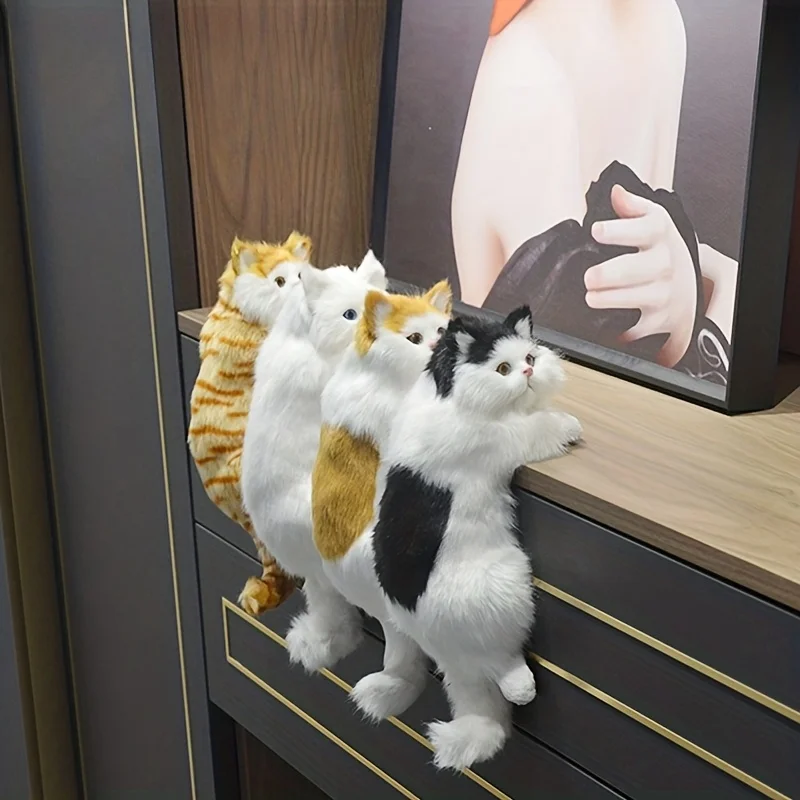 Cat Doll, Lifelike Cat Statue, Blue Eyes and Pink Nose, Uncharged Home Decor, Suitable for Kitchen, Living Room or Wedding Gifts
