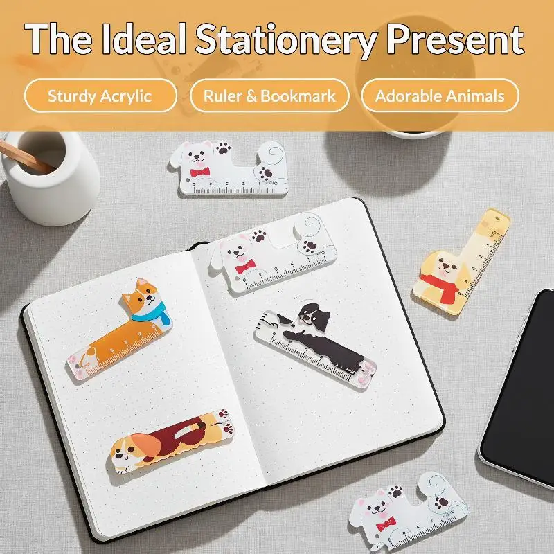 5Pcs 5cm Portable Mini Straight Plastic Rulers Cute Cartoon Animal Design Bookmark Ruler for School Kids Gift