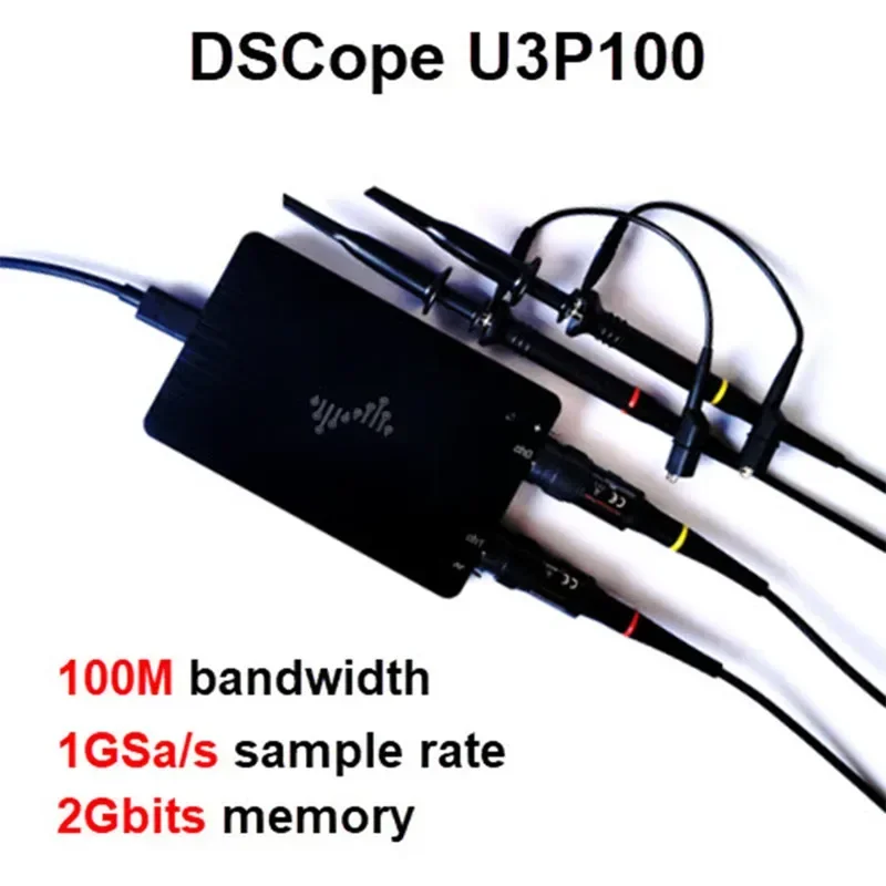 New DSCope U3P100 2 Channel PC Virtual USB3.0 Oscilloscope 100M Bandwidth 1GSa/s