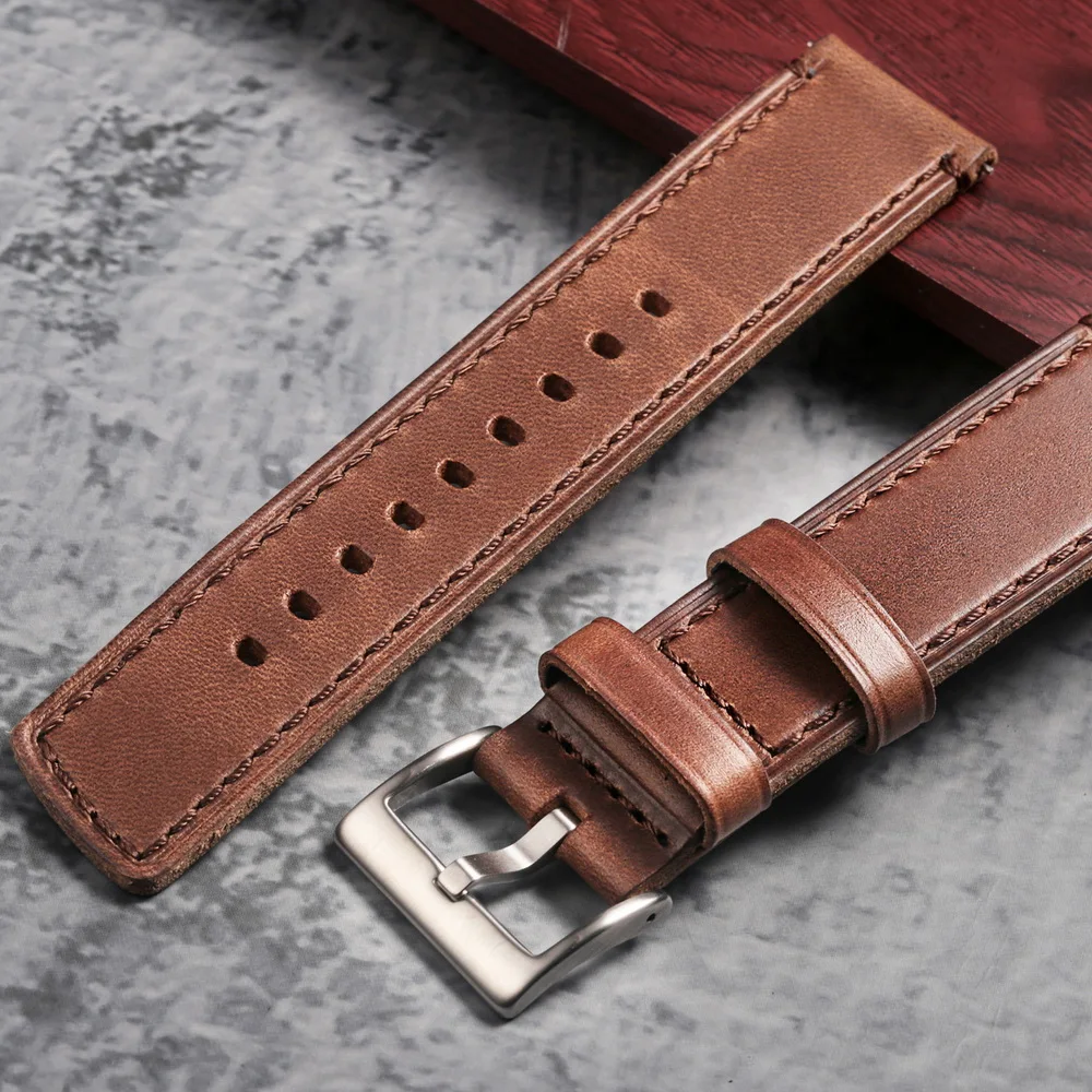 HEMSUT Genuine Leather Watch Bands Quick Release Vintage Horween Cowhide Wrist Strap For Men 18 20 22 24mm