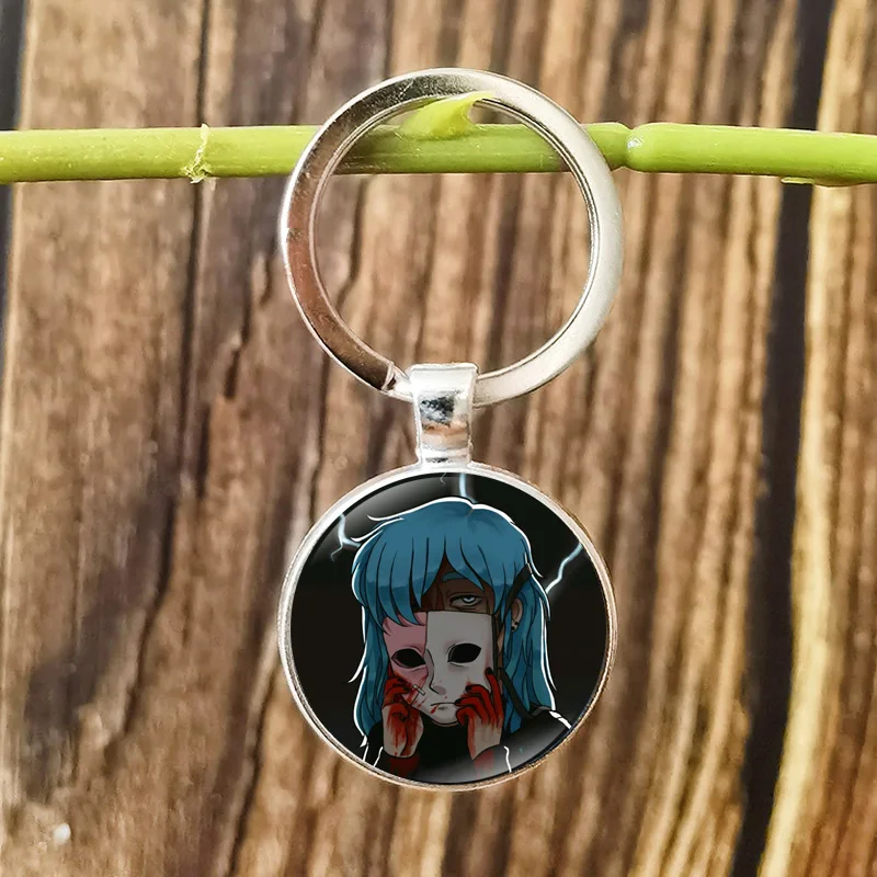 Sally Face Mask Cosplay Keychain Bag Pendant Punk Fashion Anime Figure Poster Glass Handmade Metal Key Chain Holder Game Jewelry