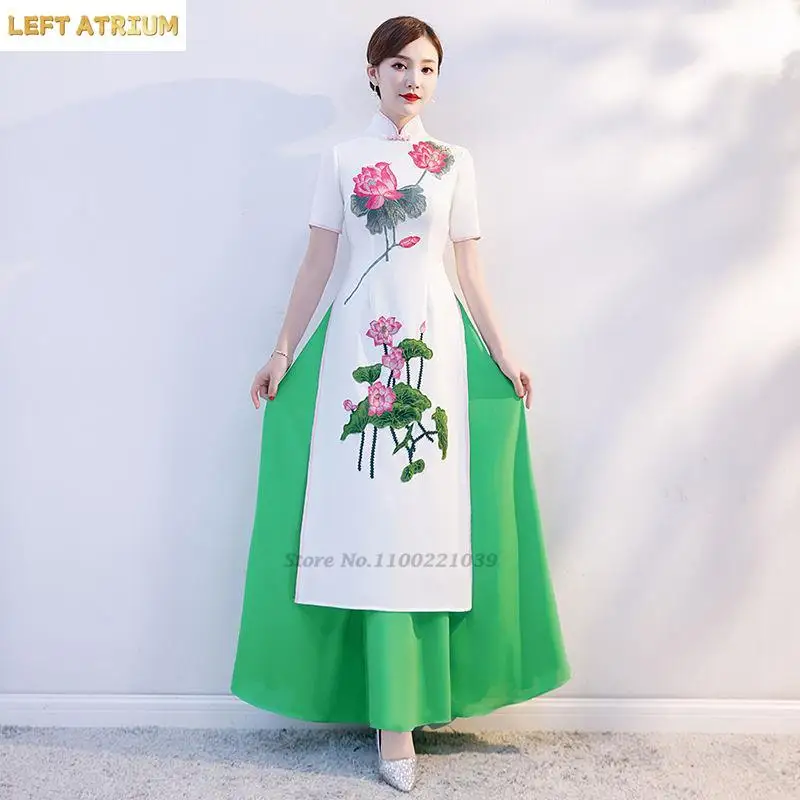 Vestido Tradicional Vietnamita Aodai 2026, Vestido Cheongsam Retro con Bordado de Flores, Qipao Vintage, Vestido Nacional Ao Dai, Elegante Qipao para Fiesta