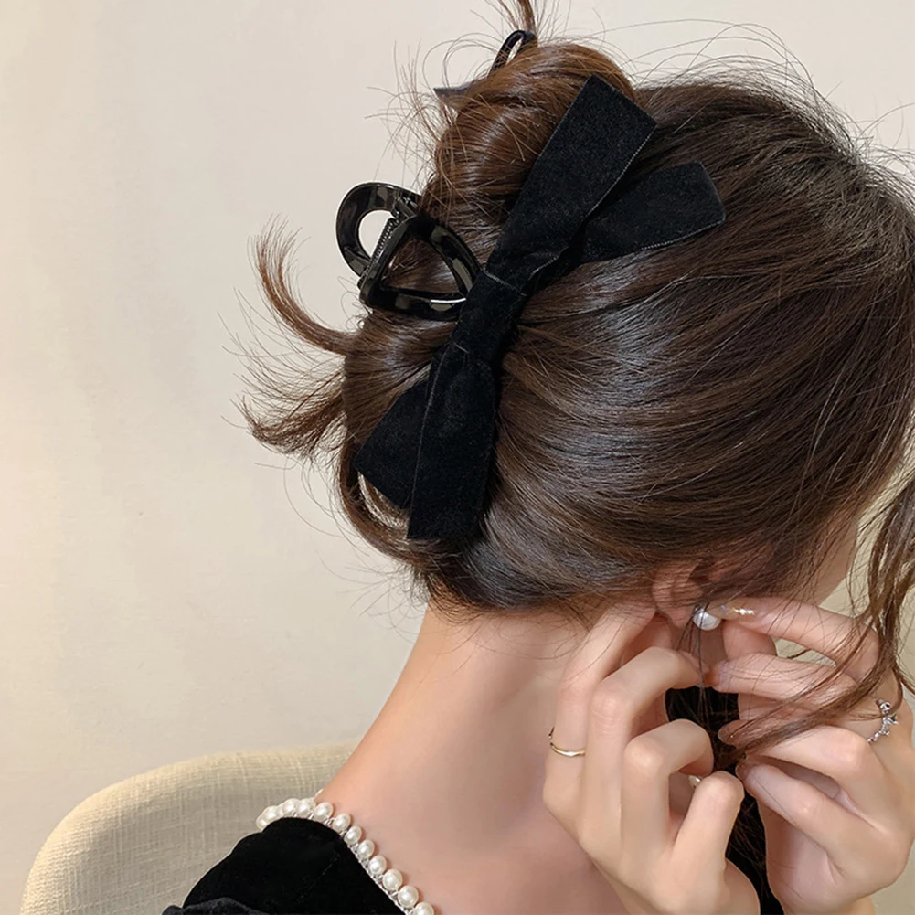 

Elegant Black Satin Bow Hair Clip Ladies Women Korean Large Hair Claw Hairpin Frosted Shark Clip Hair Accessories