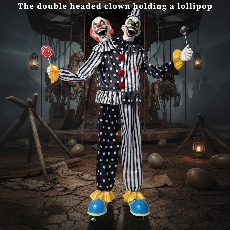 

Halloween 2.4m large electric double-headed clown standing ghost ornament