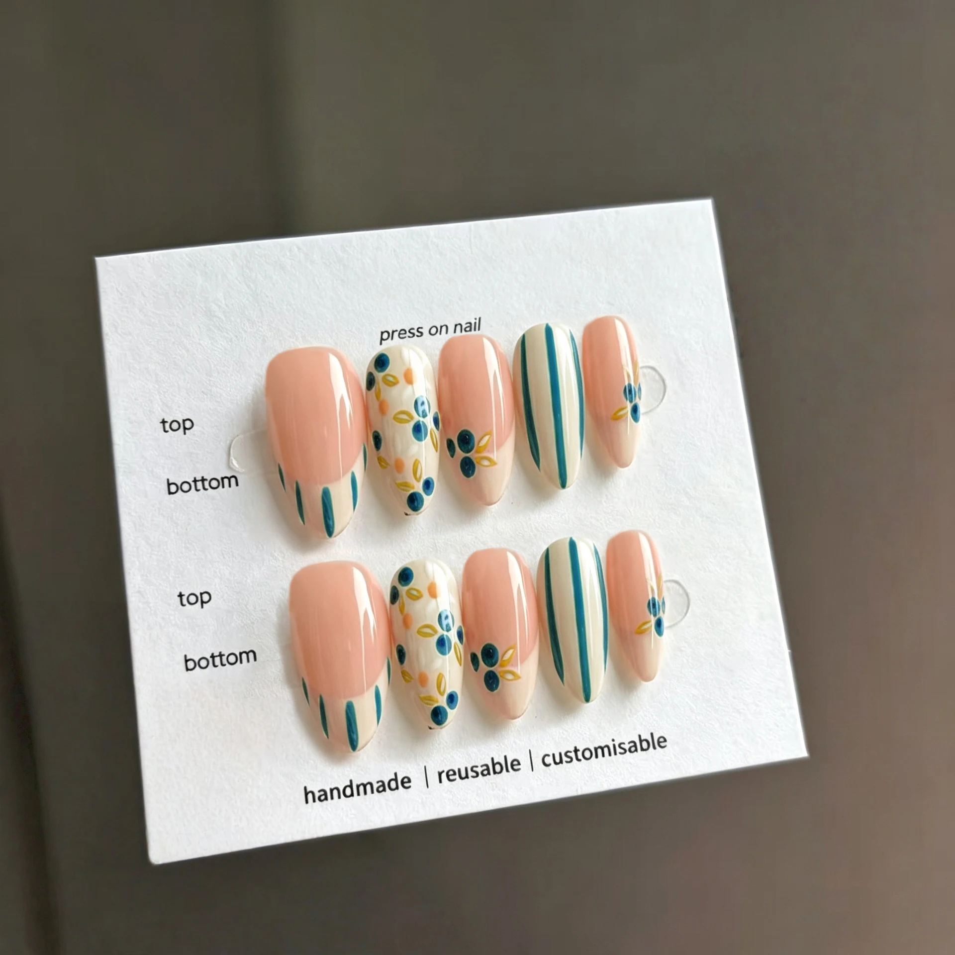 Press On Nail Set - 10Pcs Kuku Palsu Buatan Tangan Bentuk