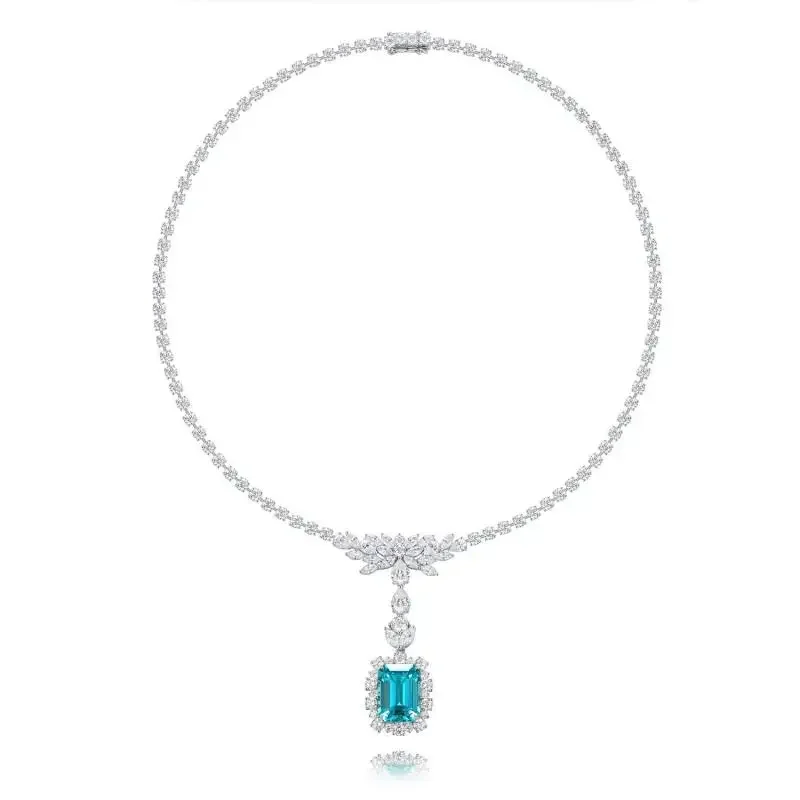 

Pirmiana Hot Sale 15.56ct Main Stone Lab Grown Paraiba Sapphire Necklace S925 Silver Jewelry for Gift Wedding Fashion