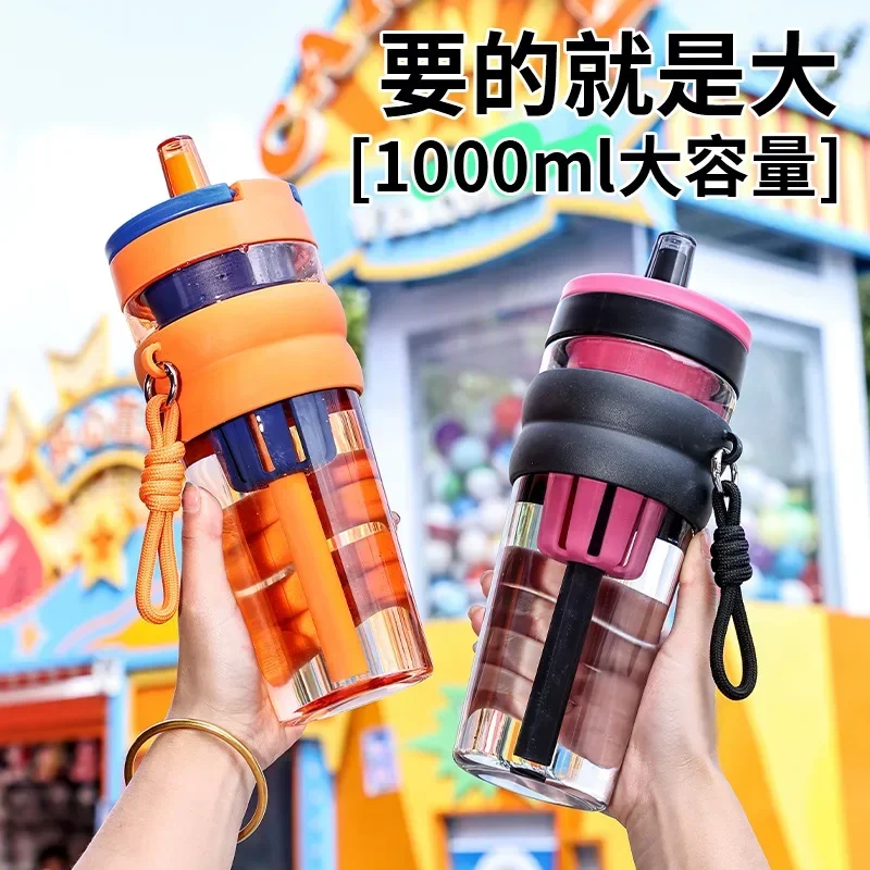 

DRINKWARE 1 Litros Plastic Water Bottle with Straw 1L Outdoor Water Cups Milk Coffee Cup Sports Car Drinkware Botellas De Agua