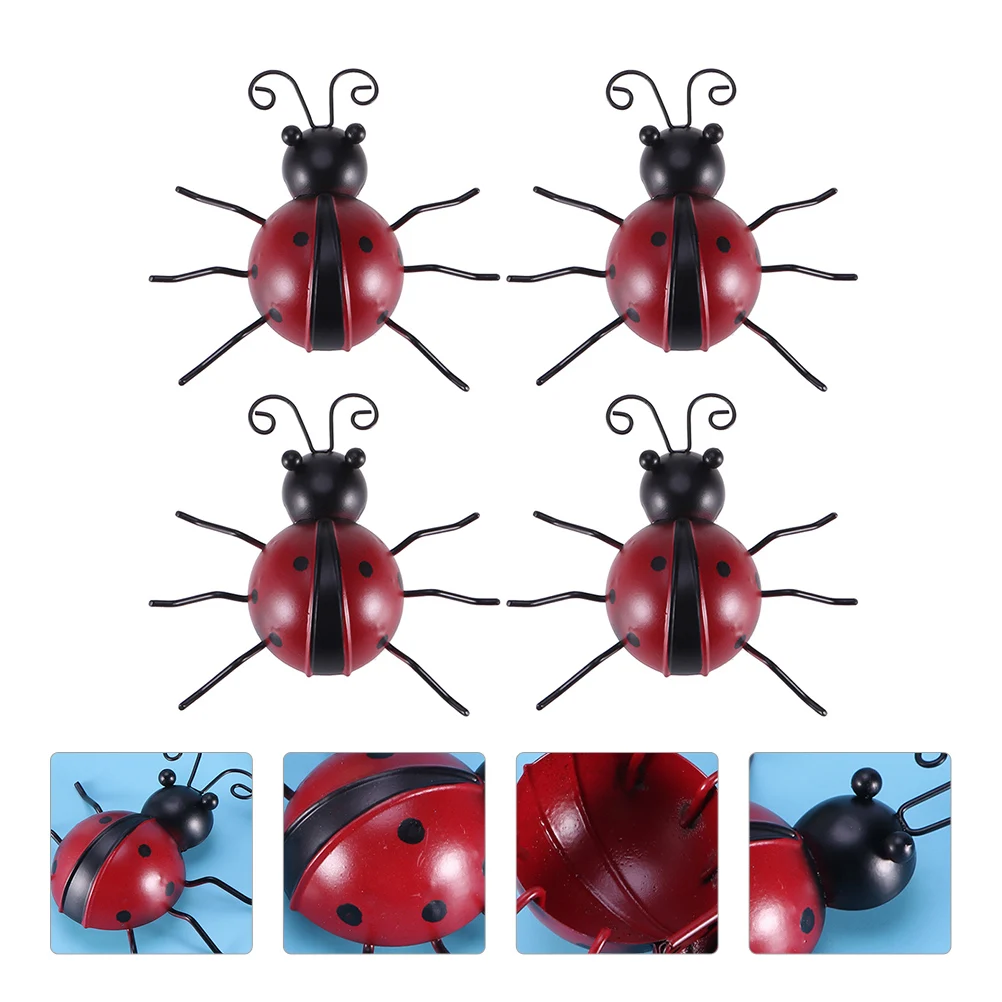 

4 Pcs Iron Ladybug Wall Art Decor Durable Metal Insect Decoration for Use Garden Accessories Tin Ornament