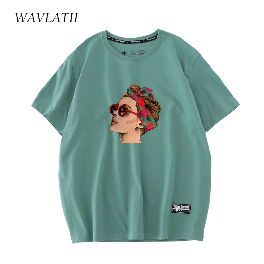 WAVLATII Women Fashion New T Shirts Lady Black Casual Cotton Short Sleeve Tees Female Summer White Printed Tops WT2222