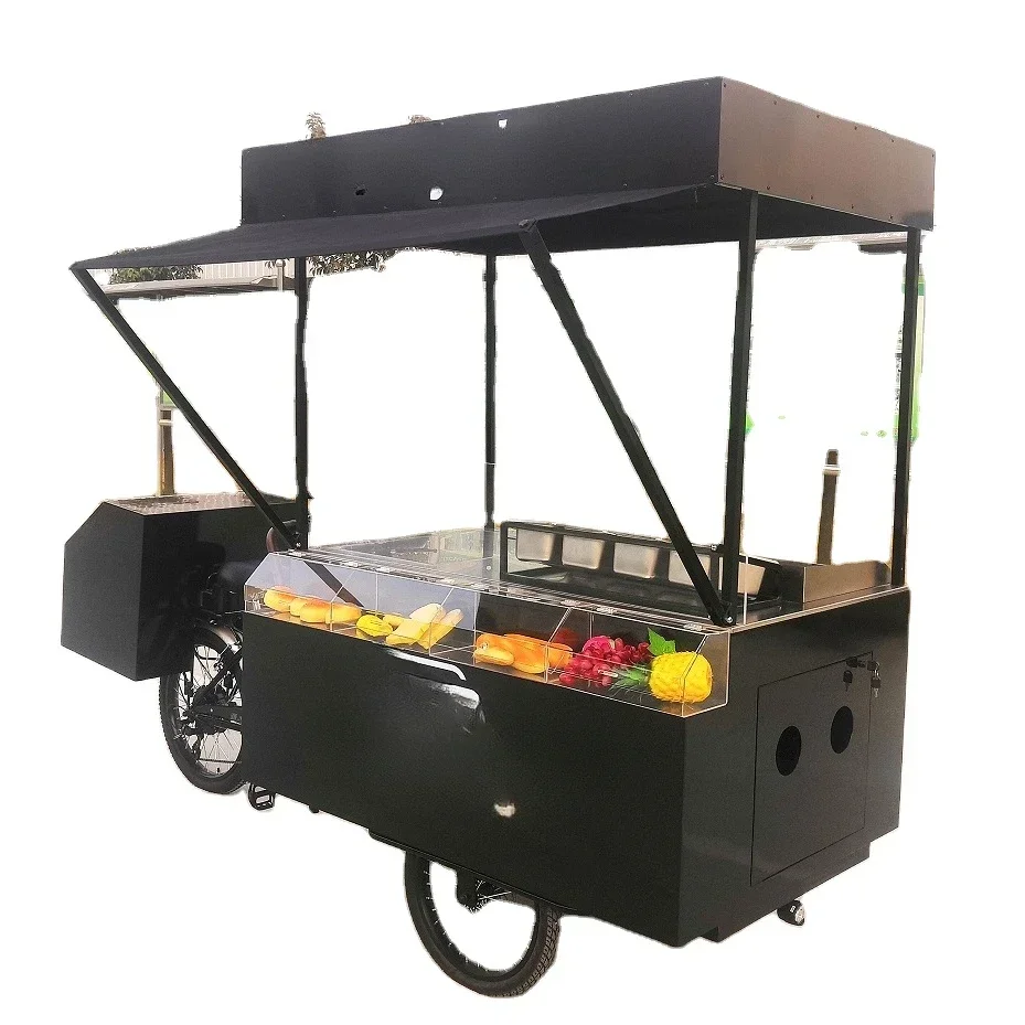 Electric mobile hot dog tricycle with grill and fryer