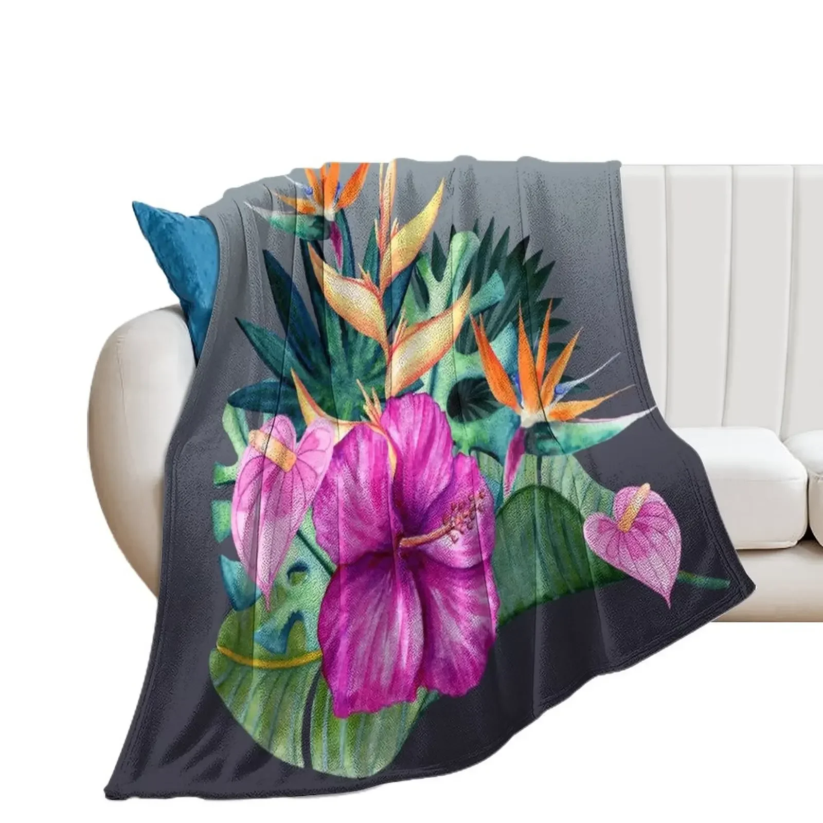 

Hawaiian Bird of Paradise and Hibiscus Throw Blanket Beach Retros Bed covers Blankets