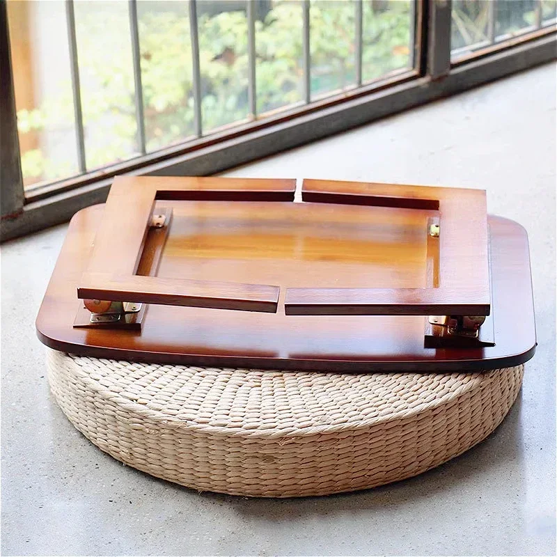 Japanese Folding Table, Secure Bedside Computer Desk, Home Bay Window Low Table Tatami, Bamboo Small Coffee Table 60/80cm