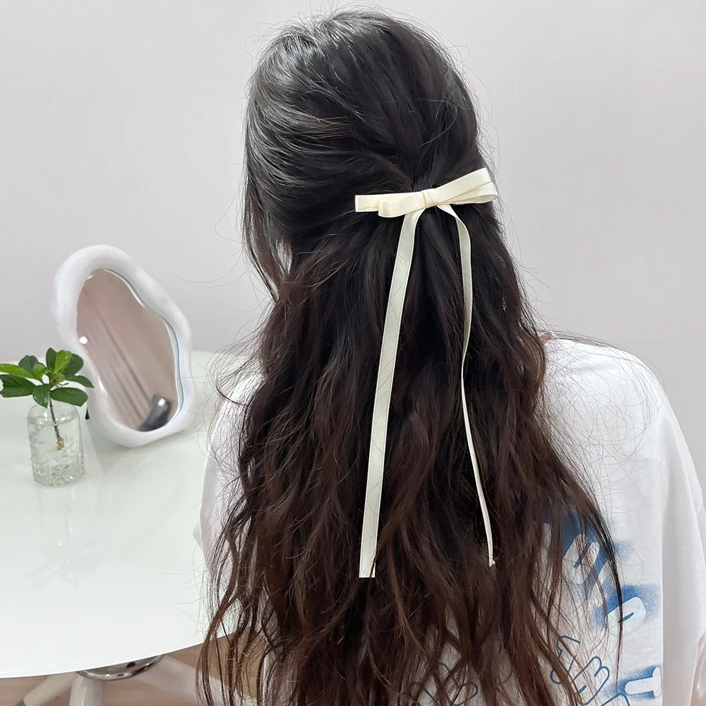 Banda para el pelo con lazo de 3 colores, cinta coreana, horquilla larga con borla, accesorios para el cabello para mujer y niña, accesorios para el