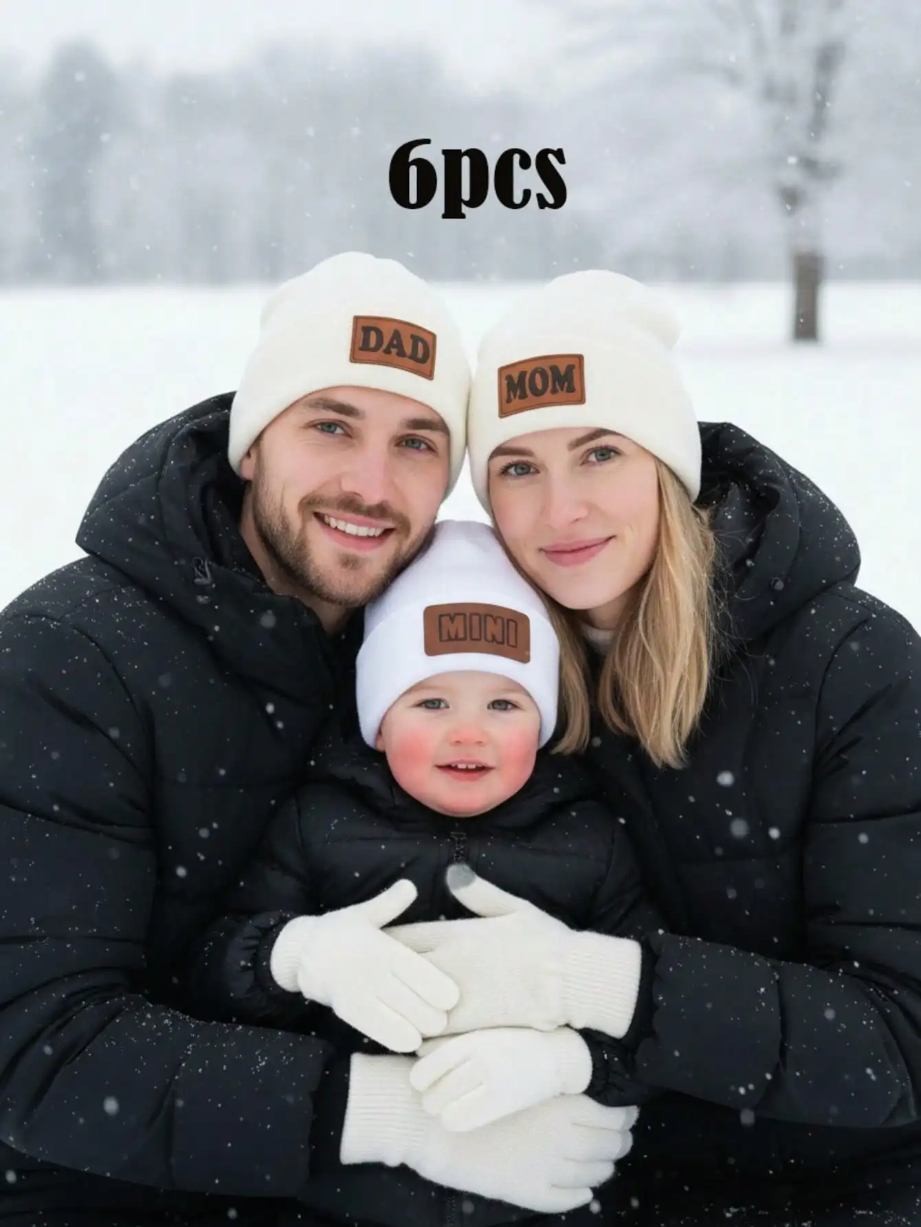 6Pcs Parent-child Knit Hat & Gloves Set, Fashion Knitted Kit for Adults, Ladies and Older Kids, Family Matching Outfit