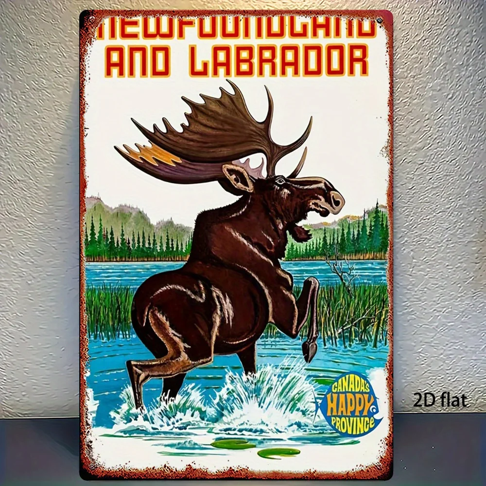 Vintage Moose Metal Sign - Canadian Newfoundland & Labrador Wildlife Art,  Rustic Wall Decor for Home, Office, Gym, or Bedroom,
