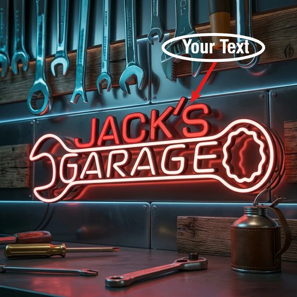 Custom Personalized Garage Neon Signs LED Light Up Man Cave Wall Decor Workshop Car Sign, Unique Gift for Dad Husband Car Lover