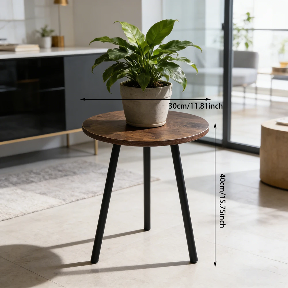 Nordic Style Round Wood Grain Iron Tripod Flower Stand, Modern Minimalist Floor Plant Rack for Living Room Balcony, Home Decor S