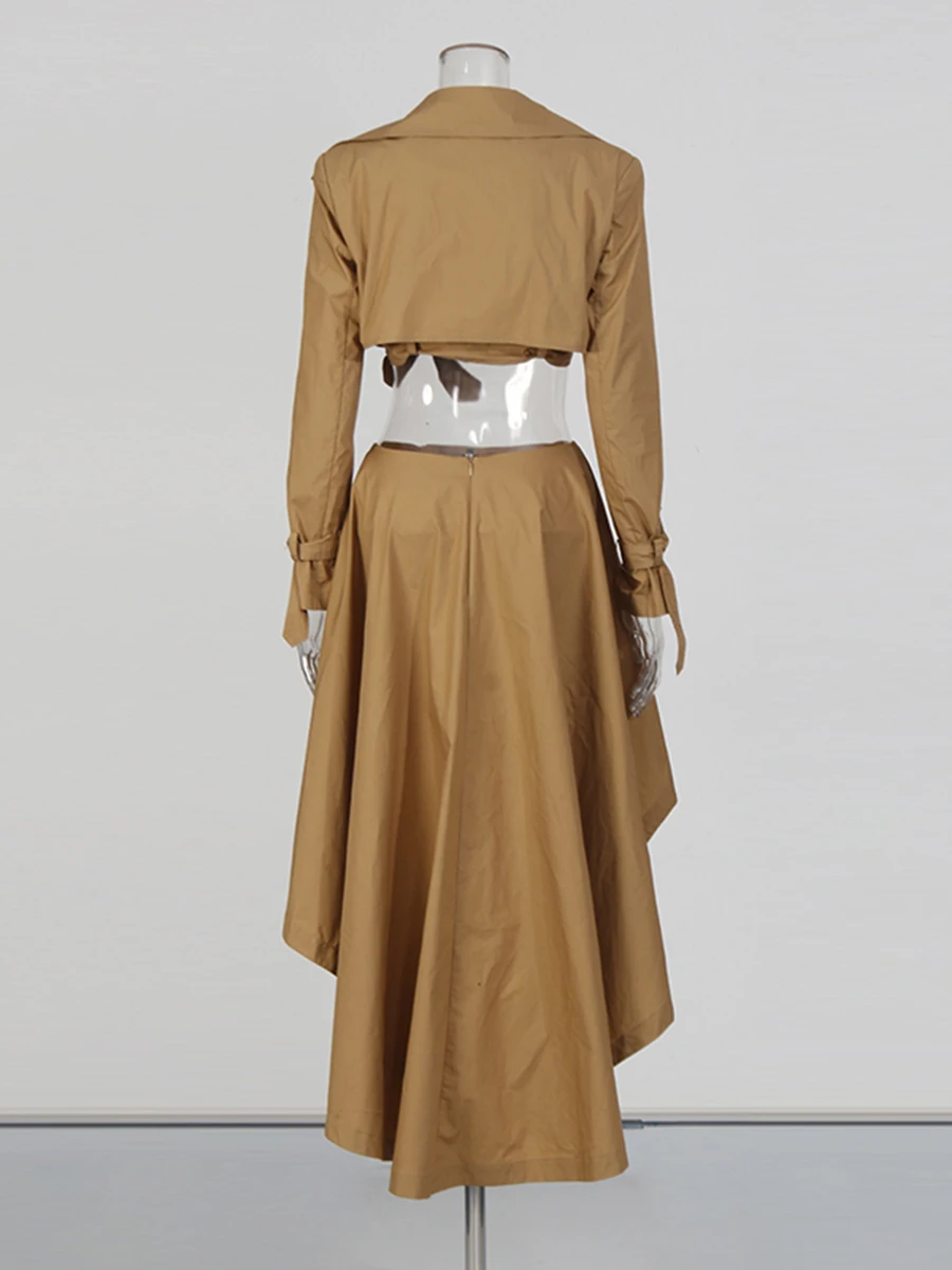 CHICEVER kaki épissé à lacets deux pièces ensemble femme revers à manches longues chemise Vintage littéraire femmes jupe ensembles automne mode