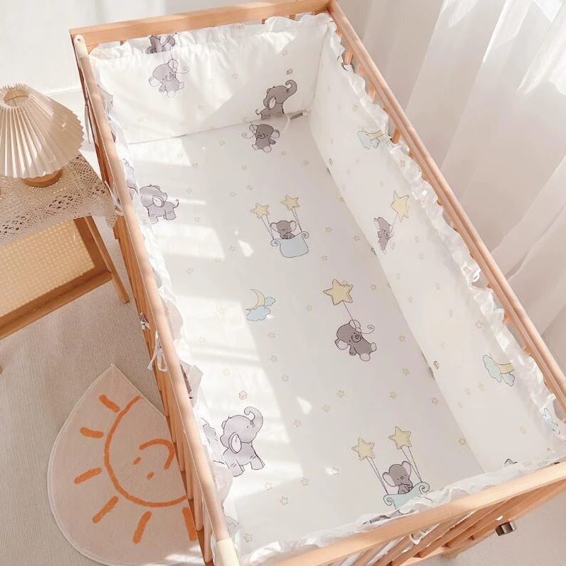Cute Fresh Printed Pattern Children Bedding Set Pure Cotton Thicken Lace Baby Bed Bumper Soft Skin-friendly Cartoon Kids Sheets