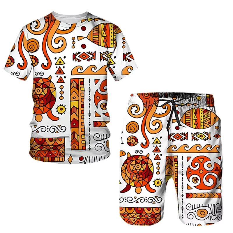 

Summer Men TracksuitsAfrican Ethnic Style 3D Print Women Short Sleeve T Shirt Pants Set Suits Kid T Shirts Shorts 2 Pieces Set