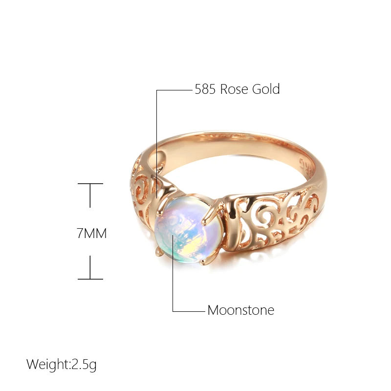 Kinel Hot Trend Moonstone Rings For Women 585 Rose Gold Color Hollow Flower Ethnic Bridal Ring Vintage Daily Fine Jewelry