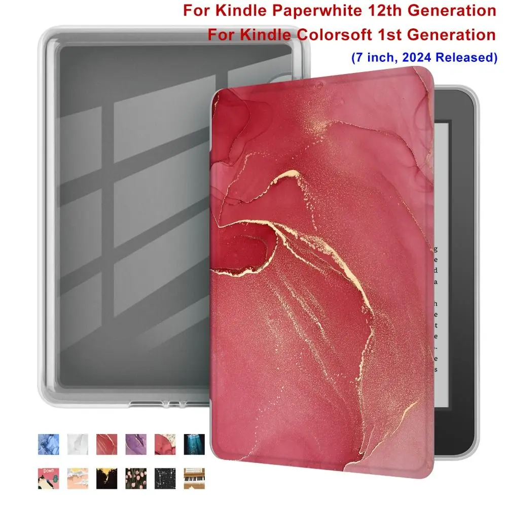 Auto Wake/Sleep e-Reader Case Wear Resistant Leather Acrylic Back Cover for Kindle Paperwhite 12th Gen 2024 7 inch Colorsoft